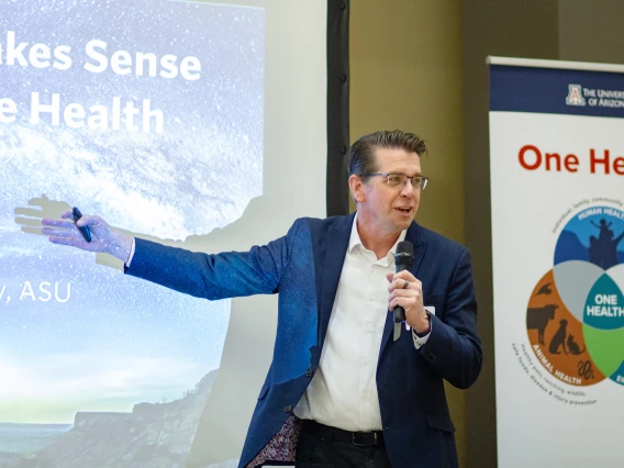 Keynote presentation by David Engelthaler, Ph.D., Executive Director of the ASU Health Observatory and Director of TGen North. Dr. Engelthaler’s talk, “Nothing in Valley Fever Makes Sense Except in the Light of One Health”