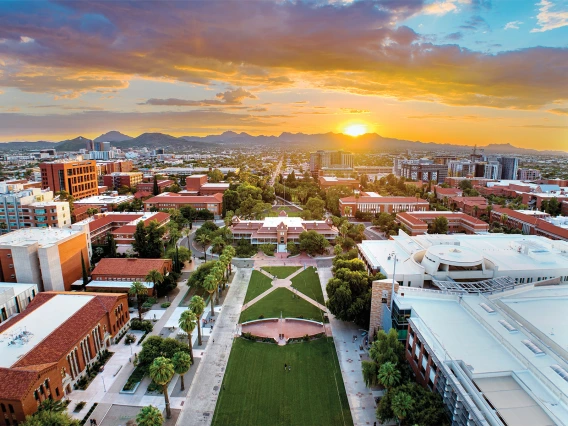 Cover for 2024 Annual Report: Aerial view of the University of Arizona’s main campus in Tucson, AZ