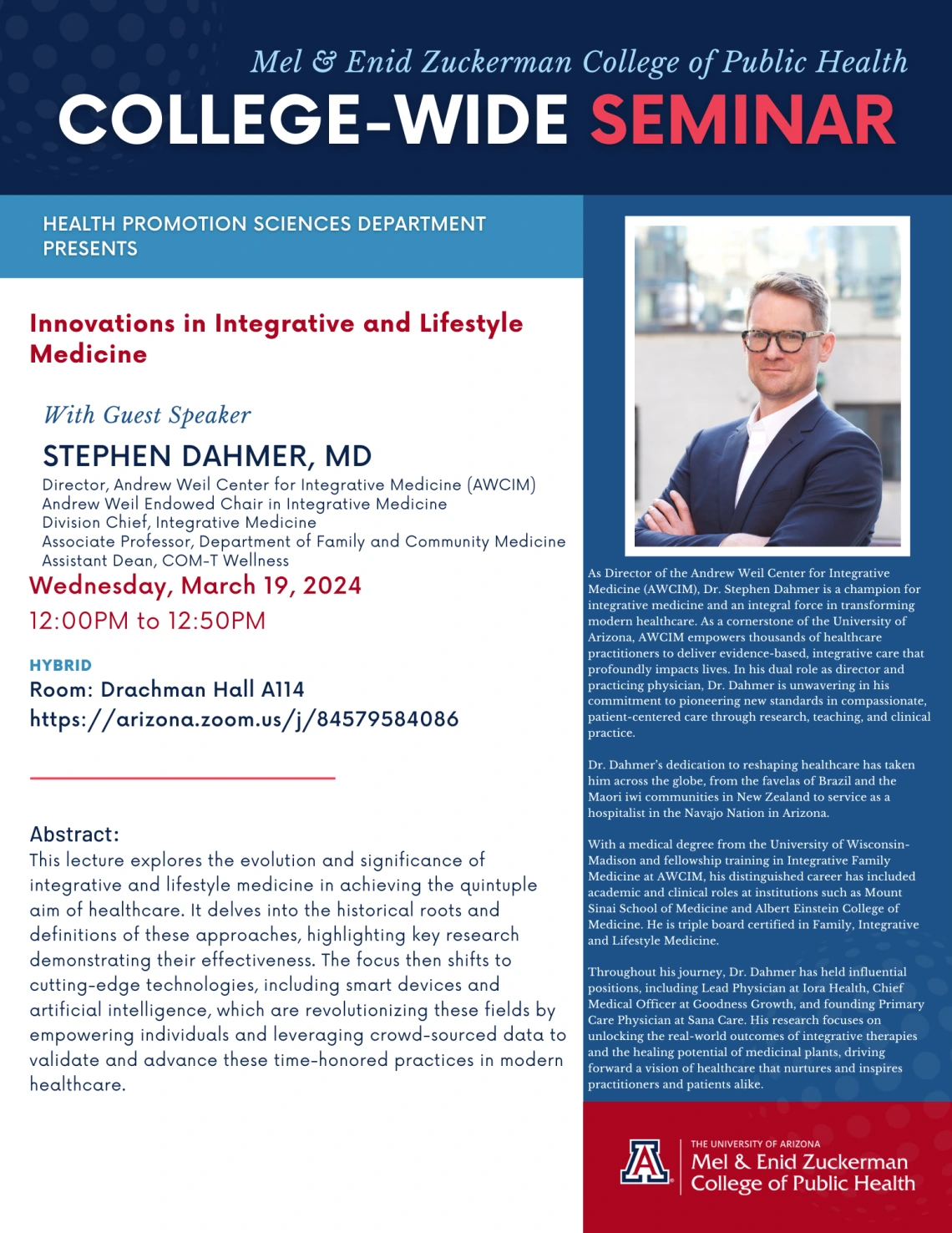 Image of Dr. Stephen Dahmer with description of seminar