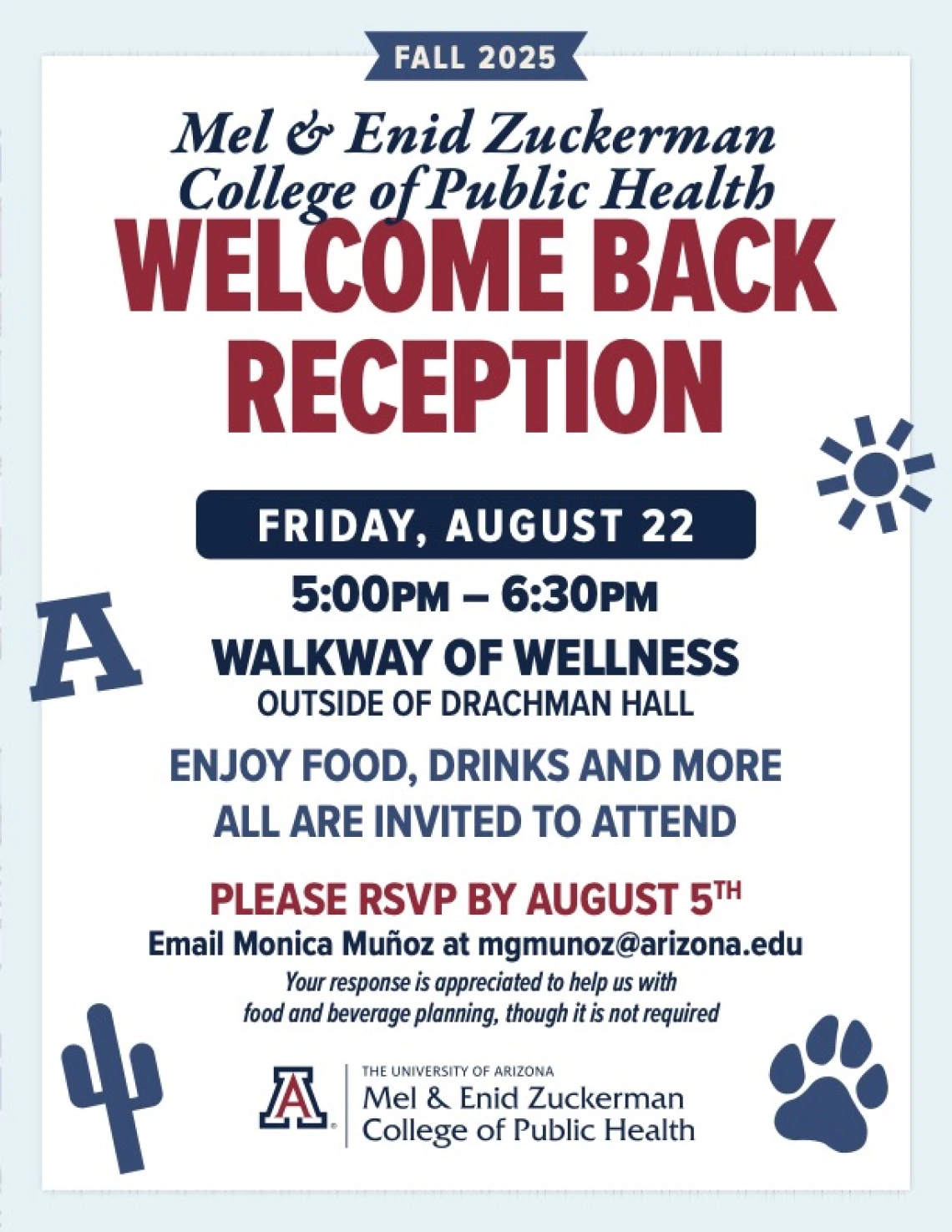 COPH Fall 2025 Welcome Back Reception Flyer