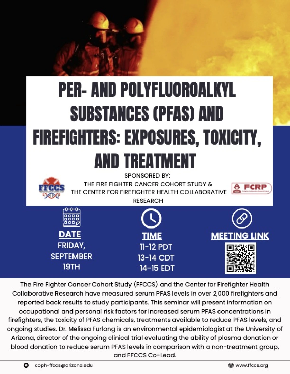 Center for Firefighter Health Collaborative Research & Fire Fighter Cancer Cohort Seminar flyer