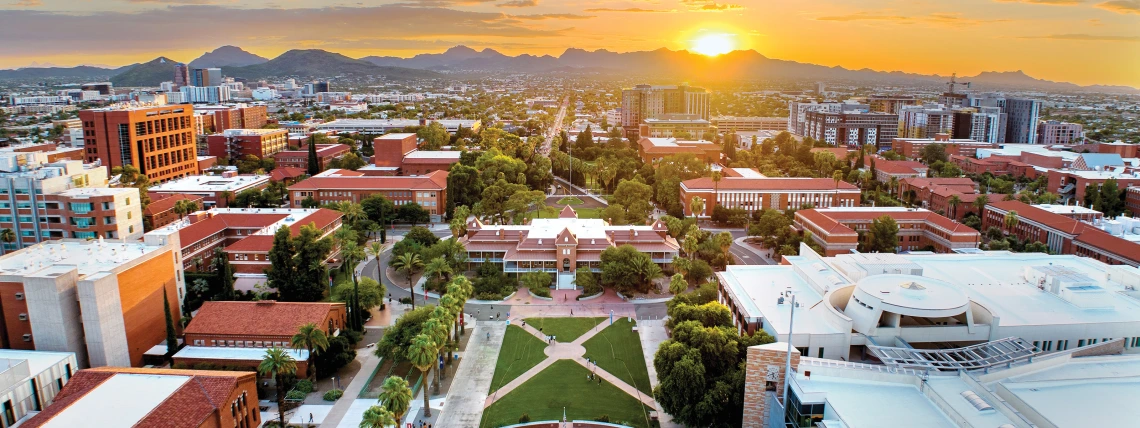 Cover for 2024 Annual Report: Aerial view of the University of Arizona’s main campus in Tucson, AZ