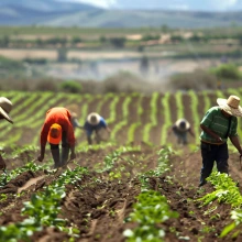 Migrant workers in produce field under hot conditions