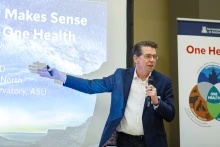 Keynote presentation by David Engelthaler, Ph.D., Executive Director of the ASU Health Observatory and Director of TGen North. Dr. Engelthaler’s talk, “Nothing in Valley Fever Makes Sense Except in the Light of One Health”
