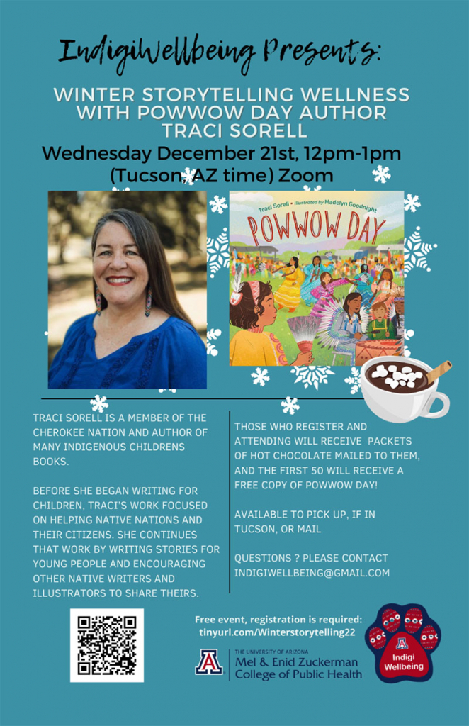 Flyer for Winter Storytelling Wellness with 'Powwow Day' author, Traci Sorell