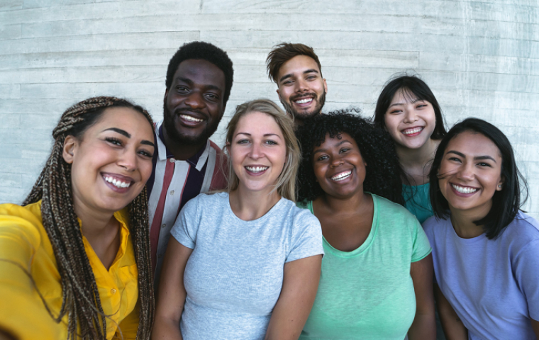 Group of smiling diverse students